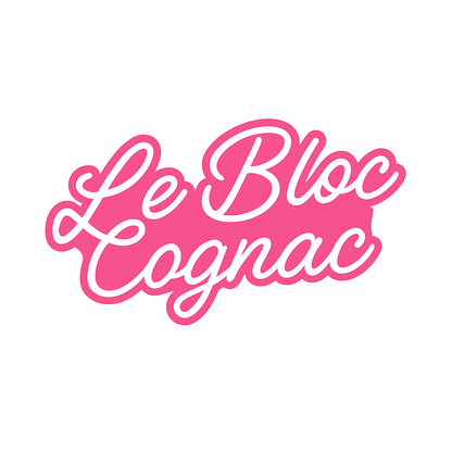Show your style with the Le Bloc Sticker Set by Le Bloc Cognac, featuring pink cursive text and a white border on light gray—signature stickers that are built to last.