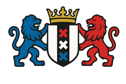 A crest with a vertical shield of three Xs (red, white, red), flanked by a blue lion and red lion, topped with a gold crown—showcasing Le Bloc Cognac's signature design on the durable Le Bloc Sticker Set.